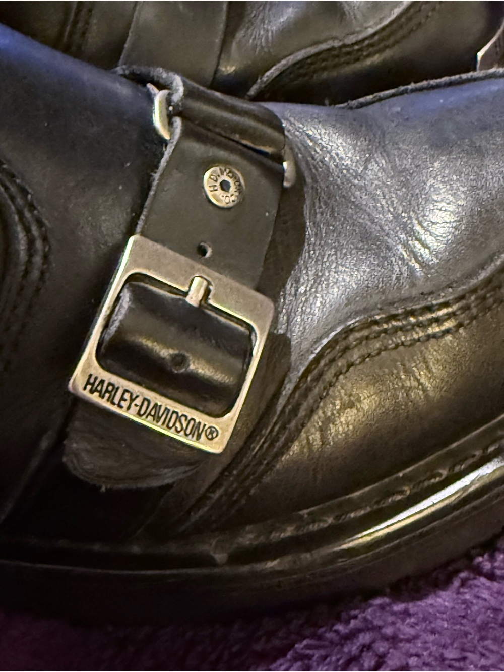 Harley-Davidson Black Leather Engineer Boots with Buckle Straps - Picture 5 of 7